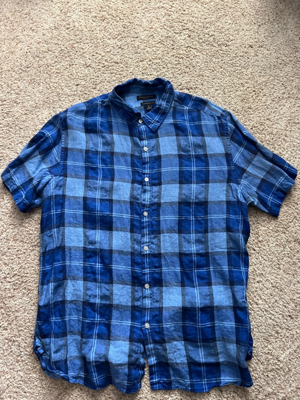 Banana Republic Blue Plaid Short-Sleeve Button-Down Shirt